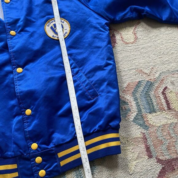 Vintage Milwaukee Brewers Pyramid Satin Jacket Small Blue Yellow Glove Logo 70s - Picture 10 of 11